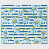 Waterverf kamille op een wit-blauw gestreepte rug cadeaupapier (Vlak)