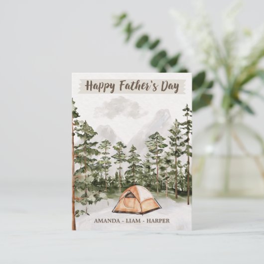 Waterverf Kamperen in Natuur Vaderdag Feestdagenkaart (Staand voorkant)