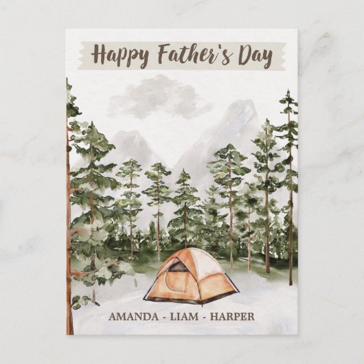 Waterverf Kamperen in Natuur Vaderdag Feestdagenkaart (Voorkant)
