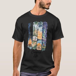 Waterverf kamperen natuur scène familie t-shirt