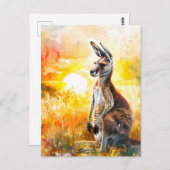 Waterverf kangoeroe bij zonsondergang briefkaart (Voorkant / Achterkant)