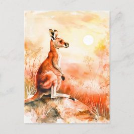 Waterverf kangoeroe bij zonsondergang briefkaart