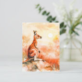 Waterverf kangoeroe bij zonsondergang briefkaart (Staand voorkant)