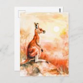 Waterverf kangoeroe bij zonsondergang briefkaart (Voorkant / Achterkant)