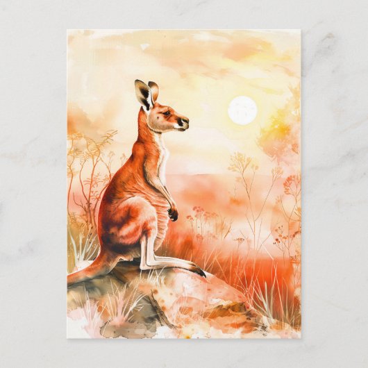 Waterverf kangoeroe bij zonsondergang briefkaart (Voorkant)