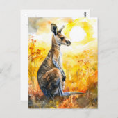 Waterverf kangoeroe bij zonsondergang briefkaart (Voorkant / Achterkant)