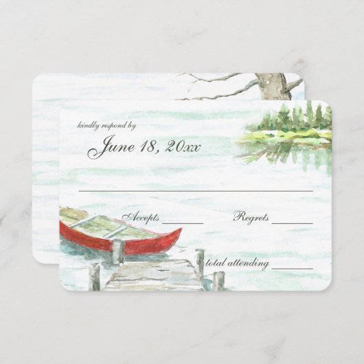 Waterverf kano meer bruiloft reactie RSVP kaartje (Voorkant / Achterkant)
