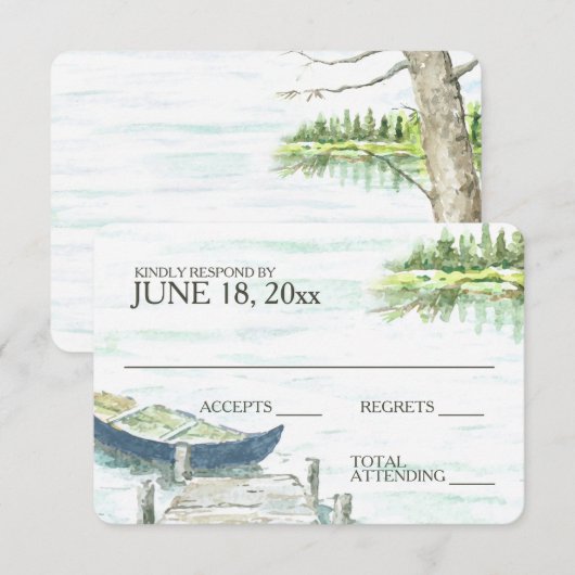 Waterverf kano meer bruiloft reactie RSVP kaartje (Voorkant / Achterkant)