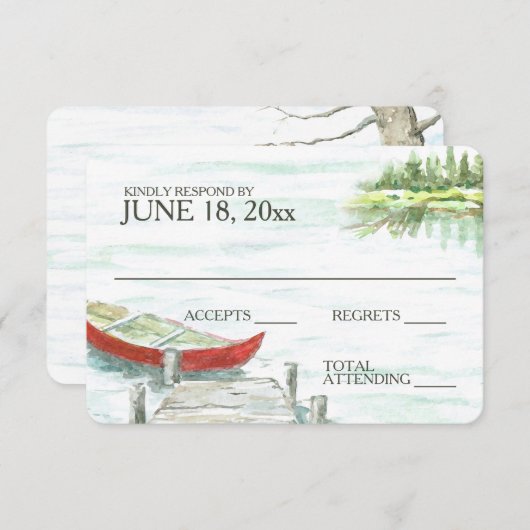 Waterverf kano meer bruiloft reactie RSVP kaartje (Voorkant / Achterkant)