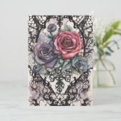 Waterverf Kant en Rozen Gotische Elegantie Bruilof Kaart (Staand voorkant)