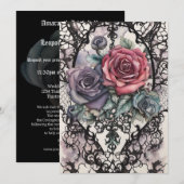 Waterverf Kant en Rozen Gotische Elegantie Bruilof Kaart (Voorkant / Achterkant)