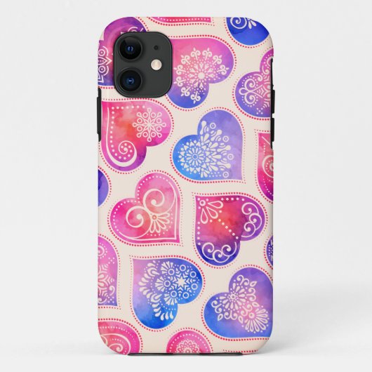 Waterverf Kanten Hartjes Patroon Case-Mate iPhone Case (Achterkant)
