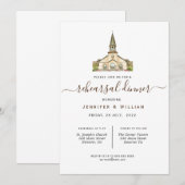 Waterverf kapel bruiloft repetitie diner kaart (Voorkant / Achterkant)