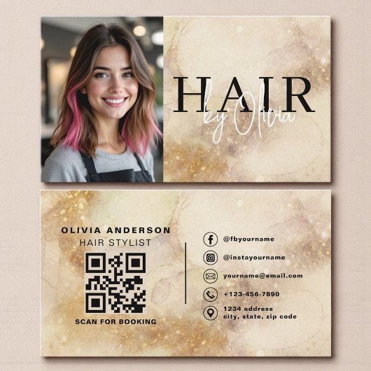 Waterverf Kapsalon Stylist Foto QR Code Visitekaartje