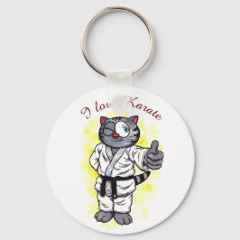 Waterverf Karate Kitten staat en glimlacht Sleutelhanger