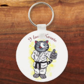 Waterverf Karate Kitten staat en glimlacht Sleutelhanger (Voorkant)