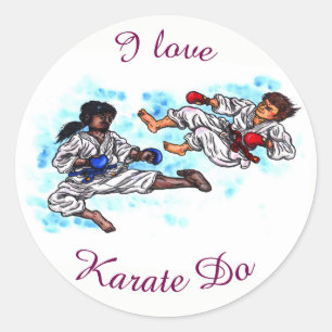waterverf karate mannen voeren strijd tegen het to ronde sticker