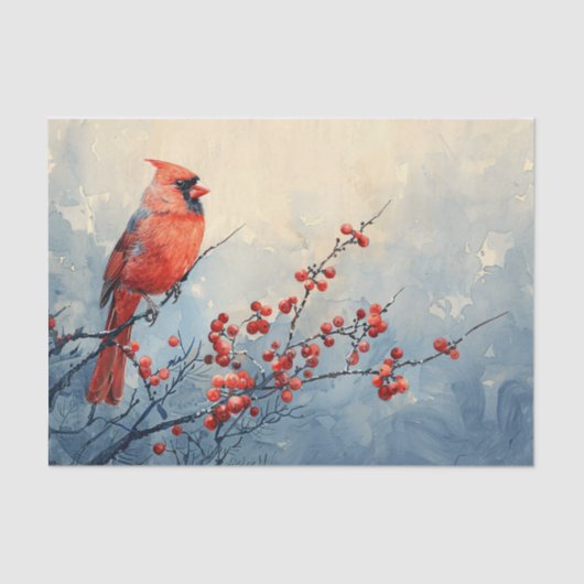 Waterverf Kardinaal Bird Red Berries Decoupage Tissuepapier (Voorkant)