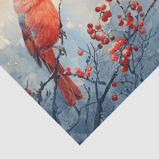 Waterverf Kardinaal Bird Red Berries Decoupage Tissuepapier (Detail)