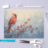 Waterverf Kardinaal Bird Red Berries Decoupage Tissuepapier (Craft)