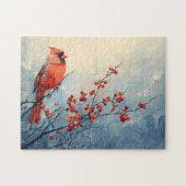 Waterverf kardinaal Bird Red Berries Legpuzzel (Horizontaal)