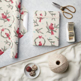 Waterverf Kardinaal Dennen Kerst Inpakpapier