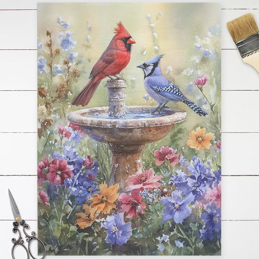 Waterverf kardinaal en Blue Jay Decoupage Tissuepapier