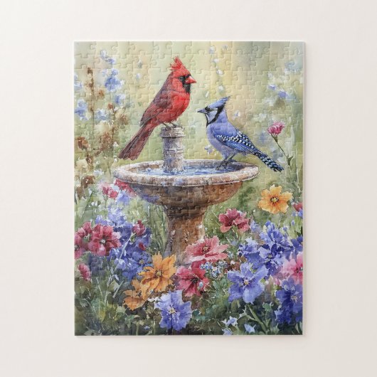 Waterverf kardinaal en Blue Jay Legpuzzel (Verticaal)