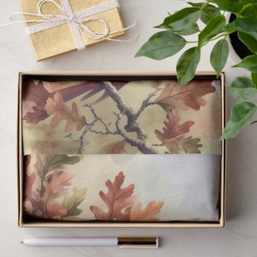 Waterverf Kardinaal en Herfst Eikenbladeren Decoup Tissuepapier (Geschenk)