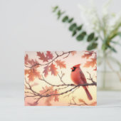 Waterverf kardinaal en herfstbladeren briefkaart (Staand voorkant)