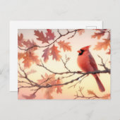 Waterverf kardinaal en herfstbladeren briefkaart (Voorkant / Achterkant)