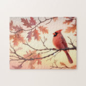 Waterverf kardinaal en herfstbladeren legpuzzel (Horizontaal)