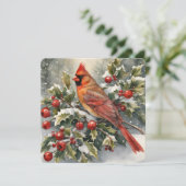Waterverf Kardinaal en Holly Christmas Kaart (Staand voorkant)