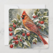 Waterverf Kardinaal en Holly Christmas Kaart (Voorkant)