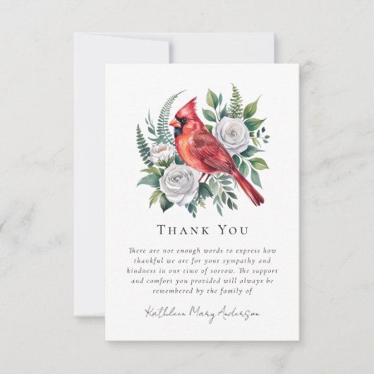 Waterverf kardinaal Floral Sympathy begrafenis Bedankkaart (Voorkant)