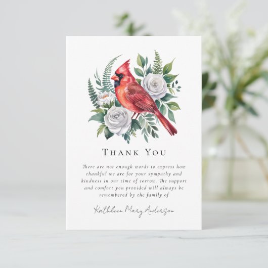 Waterverf kardinaal Floral Sympathy begrafenis Bedankkaart (Staand voorkant)