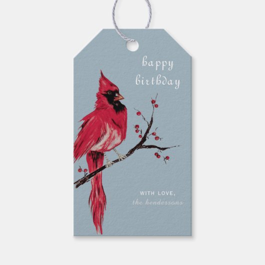 Waterverf Kardinaal Gefeliciteerd Cadeaulabel (Voorkant)