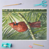 Waterverf Kardinaal in een Palm Tree Decoupage Tissuepapier (Craft)