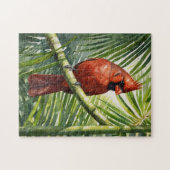 Waterverf kardinaal in een palmboom legpuzzel (Horizontaal)