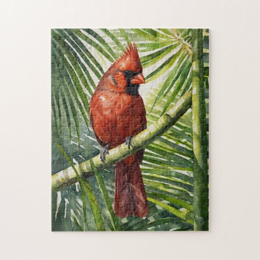 Waterverf kardinaal in een palmboom legpuzzel (Verticaal)