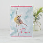 waterverf kardinaal in sneeuw kerstkaart (Staand voorkant)
