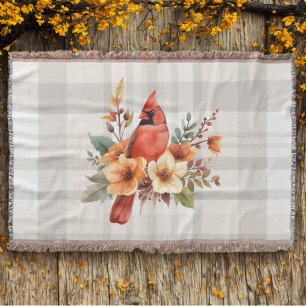 Waterverf kardinaal met Herfst Flowers & Plaid Deken