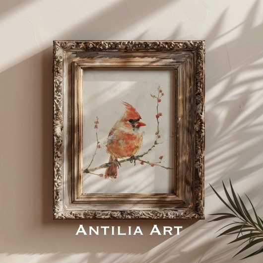 Waterverf kardinaal op tak Poster