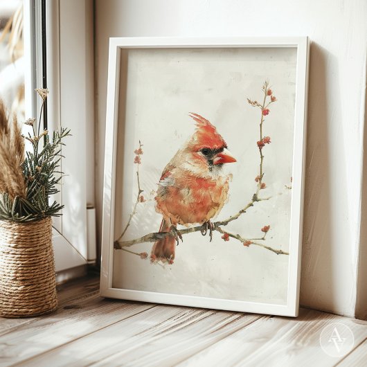  Waterverf kardinaal op tak Poster