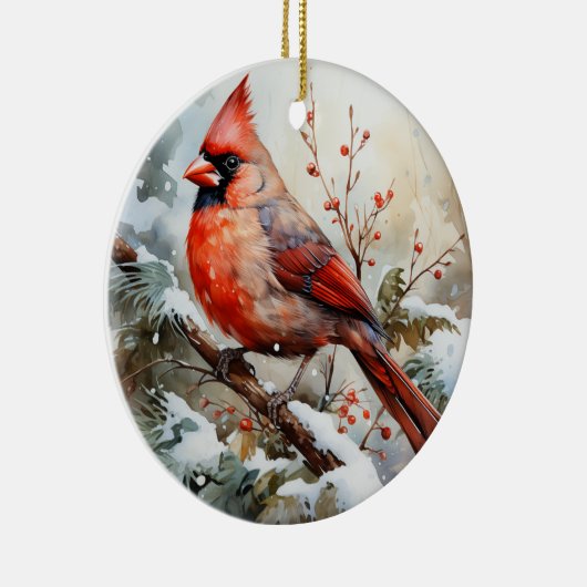 Waterverf kardinaal persoonlijk gedenkteken kerst keramisch ornament (Rechts)