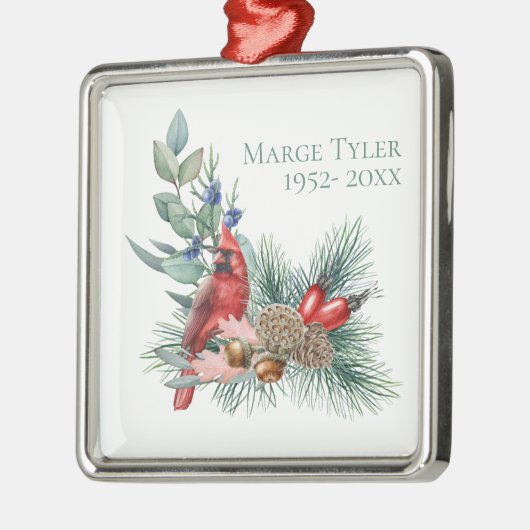 Waterverf kardinaal Pine Branch Herdenking Metalen Ornament (Links)