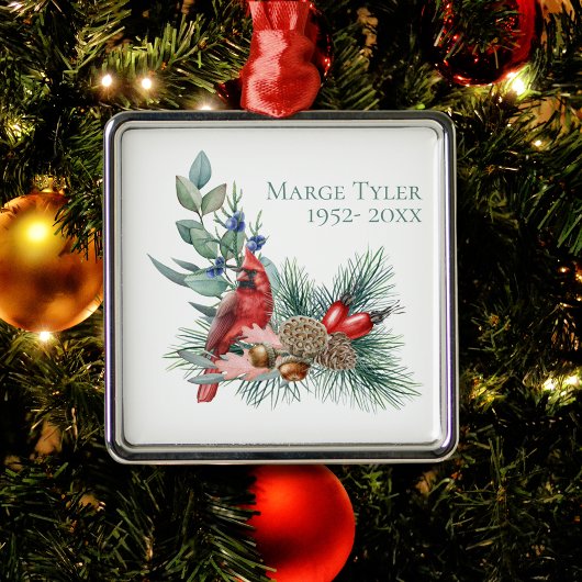 Waterverf kardinaal Pine Branch Herdenking Metalen Ornament