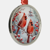 Waterverf Kardinaal Rode Vogel Winterbos Metalen Ornament (Rechts)