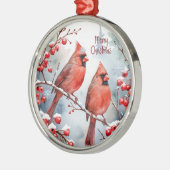 Waterverf Kardinaal Rode Vogel Winterbos Metalen Ornament (Links)