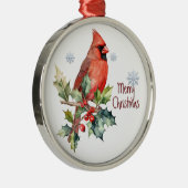 Waterverf Kardinaal Rode Vogel Winterbos Metalen Ornament (Rechts)